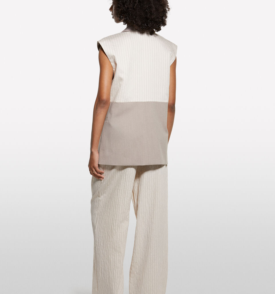 Beige vest with clashing stripe - women's vests and sleeveless jackets - Beige | Sisley image number 2